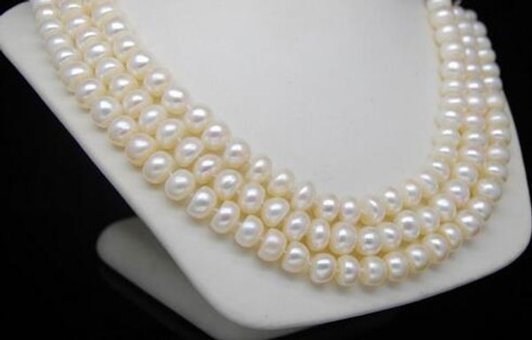 

natural 7-8mm white abacus pearl necklaces 48 "long, Silver