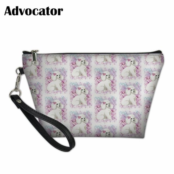 

advocator white poodle pattern cosmetic cases toiletry bag women zipper makeup pouch travel organizer cosmetiquero mujer handbag