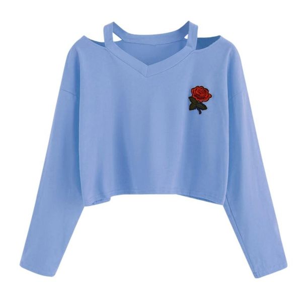 

chamsgend blue sweatshirts kpop autumn hoodies long sleeve o neck streetwear rose embroidery women's sweatshirt harajuku f720, Black