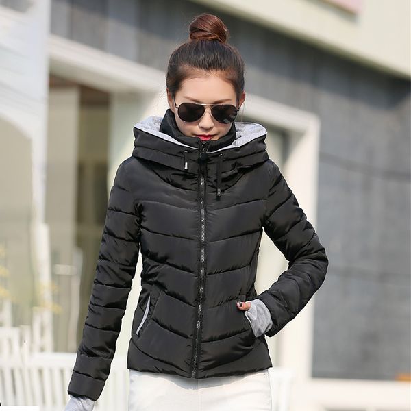 

women's down & parkas 2021 winter jacket hooded women casual slim warm coat cotton padded feamle outwear, Black