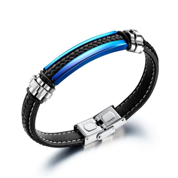 

fashion men leather bracelet braided blue stainless steel bracelets wristband males charm jewelry, White