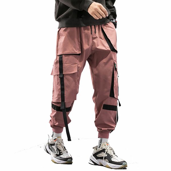 

streetwear hip hop cargo pants 2020 spring autumn mens baggy pockets ribbon joggers pants men japanes style black harem