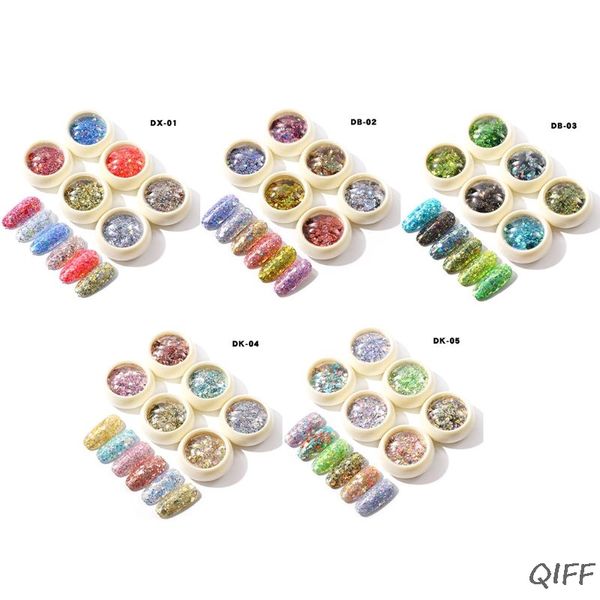 

6 boxes color change flakes laser nail glitter sequins(color change sequins, Silver;gold