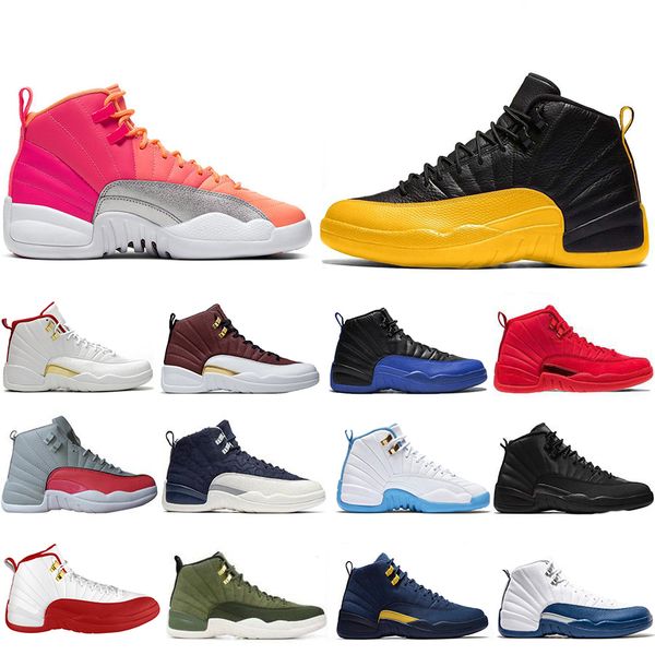 

new style game ball punch 12 12s mens basketball shoes reverse taxi fiba flu game bulls gym red sports sneakers us 7-13, White;red