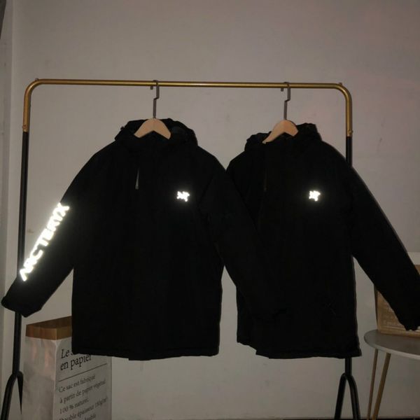 

men down parkas coat mens fashion solid color letter printed windproof coat mens warm down parkas, Black