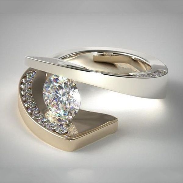 

trendy 18k yellow gold lolite diamond ring for wedding women bague etoile crystal anillos de diamond rings bizuteria diamantes, Golden;silver