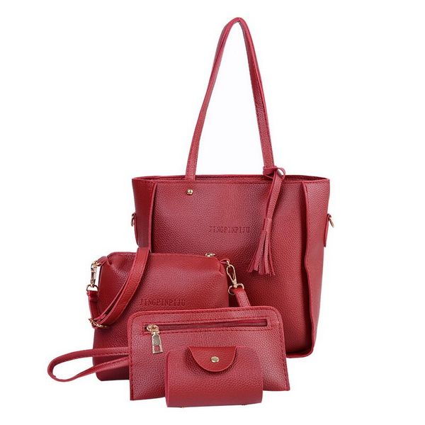 

4pcs/set woman bag set fashion purse and handbag 9 color four-piece leather shoulder bags messenger bag coin purse flap