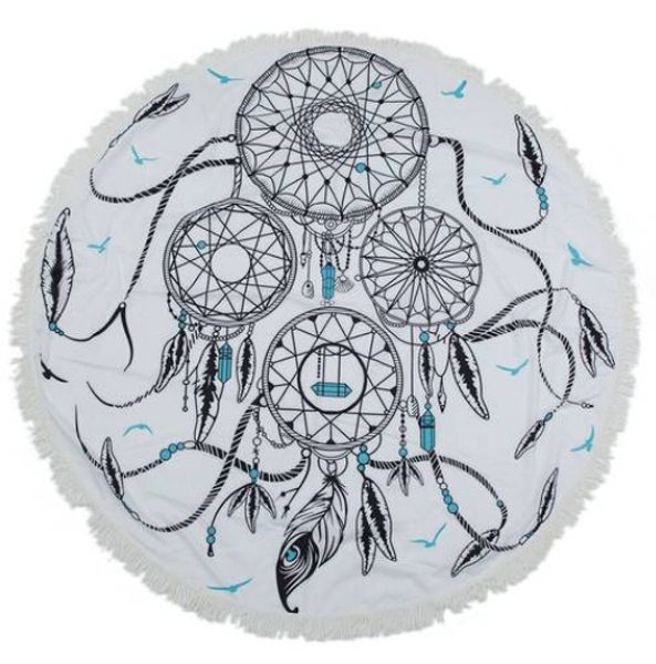 

wholesales 2019 beach towel round printed feather large tassel bath towel