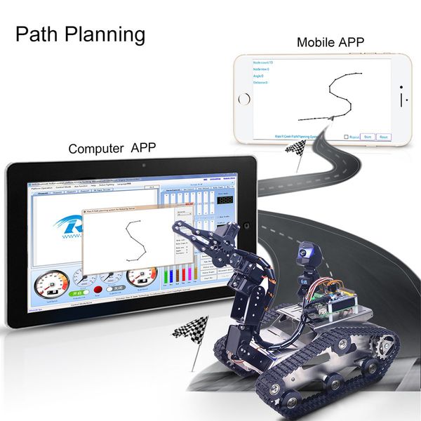 

surwish programmable toy th wifi fpv tank robot car kit with arm for arduino mega - line patrol obstacle avoidance version