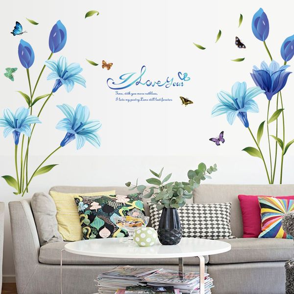 3d Blue Flower Sticker Mural Diy Living Room Bedroom Sofa
