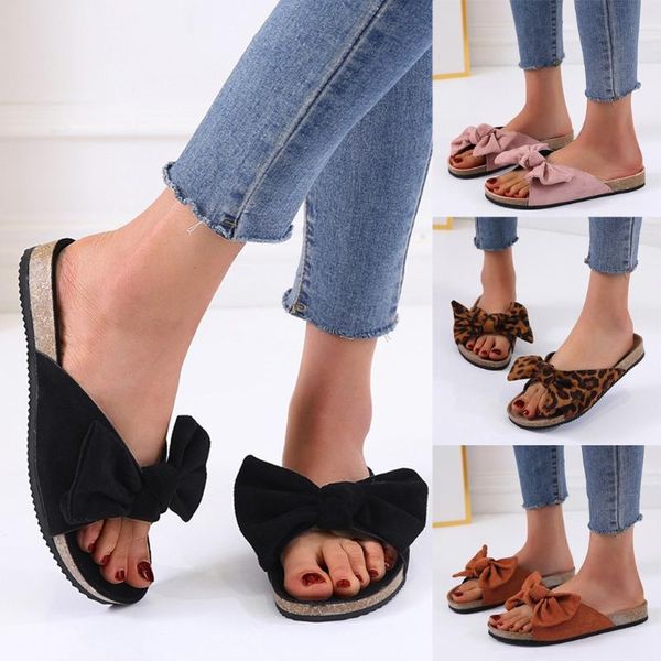 

women fashion bow non-slip slippers summer tie flat thick bottom slippers indoor outdoor beach home comfy beauty shoes, Black