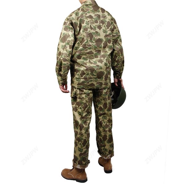 

ww2 us army military army hbt pacific camouflage jacket and pants cotton paratrooper duck hunter uniform gym clothing, White;black
