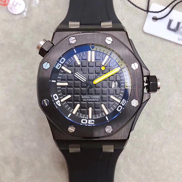 

qulaity limited royal oak offshore forged carbon diver automatic mechanical watches pvd black watch rubber 42mm 15706 mens wristwatch, Slivery;brown