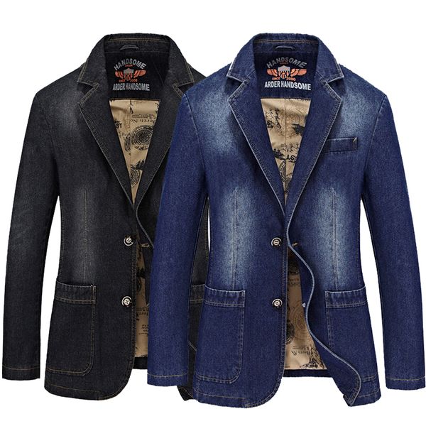 

2017 spring fashion brand slim fit male denim suit jacket men jeans blazer plus size 3xl 4xl black blue color, White;black