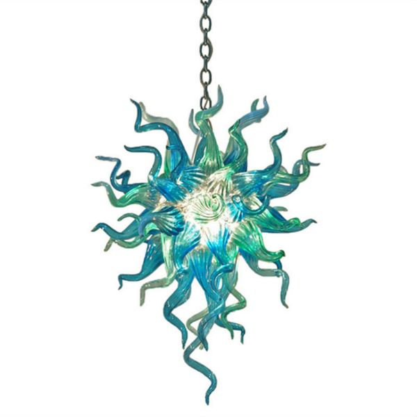 Lampen Europäische Villa Retro Kronleuchter Beleuchtung Blaue Blaugrüne Farbe Blumen Deckenleuchte Art Deco LED Glühbirnen Mundgeblasenes Glas Kronleuchter Leuchten