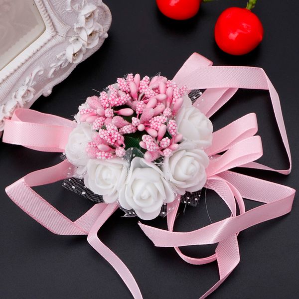 

beautiful wrist corsage bracelet bridesmaid sisters hand flowers wedding party w215