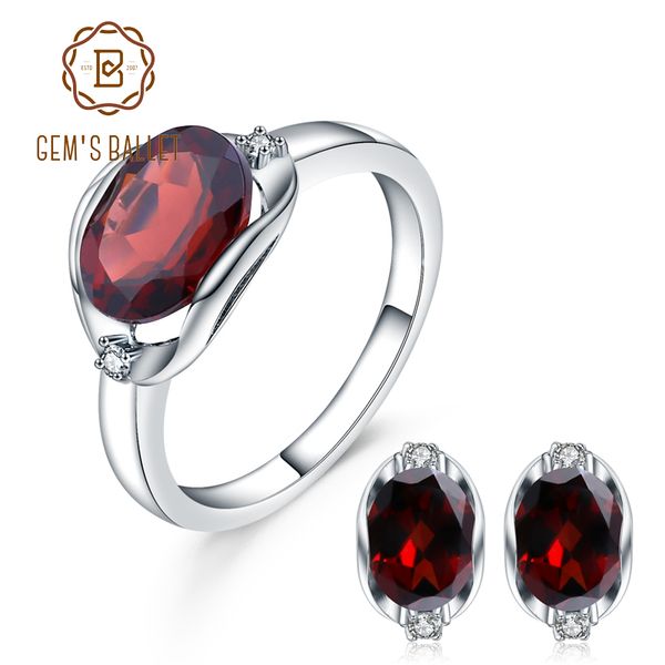 

gem's ballet gorgeous 925 sterling silver engagement jewelry natural red garnet gemstone ring earrings jewelry set for women, Black