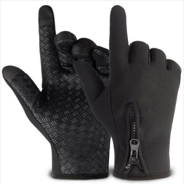 

men women winter windproof gloves touch screen outdoor warm thermal stylish villus inside adjustable zipper knit mittens, Blue;gray