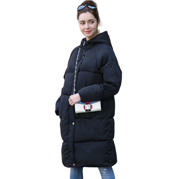 

2019 winter new jacket hooded thick large size female cotton coat fashion casual solid color women's cotton jacket, Black