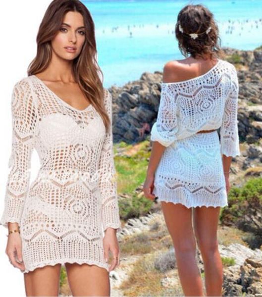 Acheter Femme été Robe Crochet Dentelle Mode Sexy Robe De Plage Blanche See Through Mini Robe De 1356 Du Stephanieshop Dhgatecom