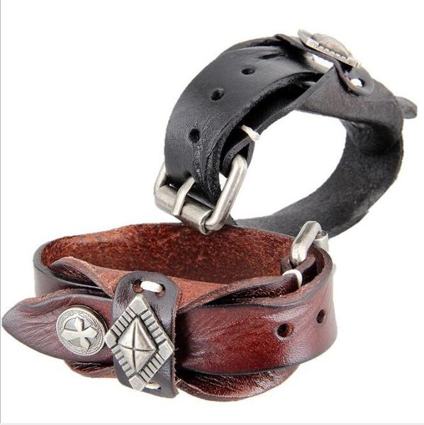 

exaggerated atmosphere leather bracelet new belt buckle bracelet men's punk leather bracelet wy143, Golden;silver