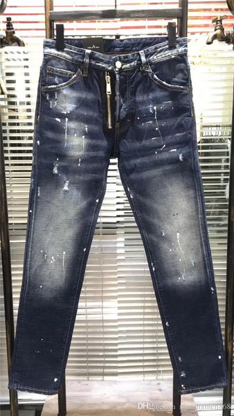 

items mens jeans famous designers design elastic ripped jeans motorcycle biker hip hop paint jeans trousers size 28-38, Blue
