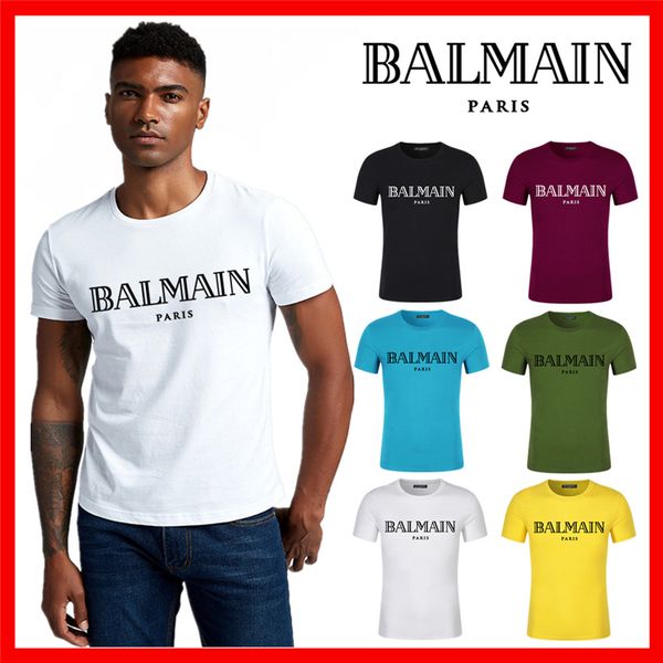 

мужские футболки бренда balmain летом мужские случайные короткий рукав хлопок вершины тройники печати для мужчин майка хип-хоп мужской футбо, White