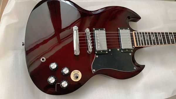 

ultimate thunderstruck ac dc angus young sg aged cherry brown red electric guitar ebony fretboard real cream binding lightning bolt inlays