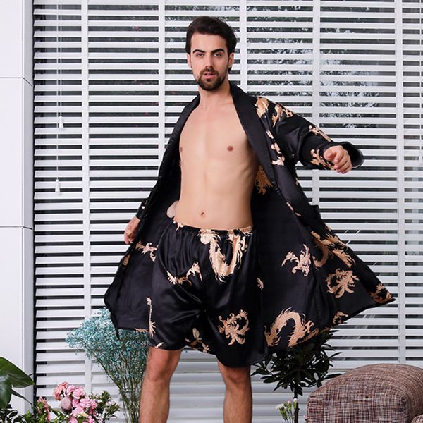 

2108 новая мода двухсекционный костюм халата мужской шелковый extra large robe с драконами mens сатин халат шелковый кимоно мужчины мужской, Black;brown