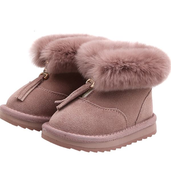 

2019 winter new snow boots fringed suede plush girls 0-1-3 years old super soft and comfortable, Black;grey