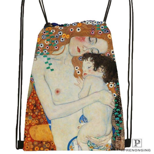 

пользовательский gustav_klimt @ 3 drawstring рюкзак сумка симпатичного рюкзак дети satchel (черная назад) 31x40cm # 20180611-02-98