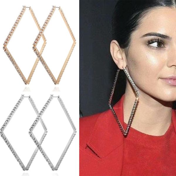 

new square big earrings for women fashion minimalist punk geometric prismatic crystal rhinestone large statement earrings, Golden;silver