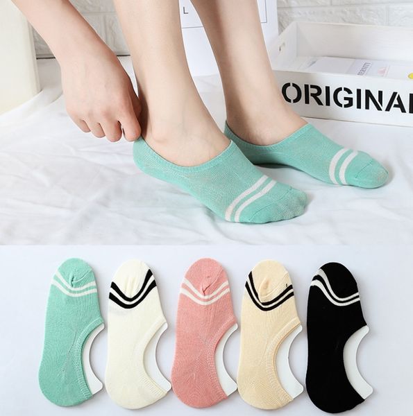 

ladies cotton socks summer invisible socks striped cute boat sock women summer silicone non-slip short tube low-socks 5colors p232-8, Black