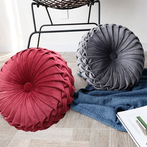 

european style round seat cushion back cushion or as sofa pillow bed pillow velvet fabric pumpkin seat cushion 36x36x11cm -sapph