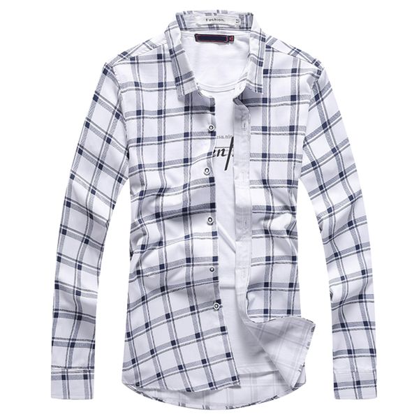 

2017 spring summer mens flannel plaid long sleeve shirts mens business shirts.mens fashion cotton, White;black
