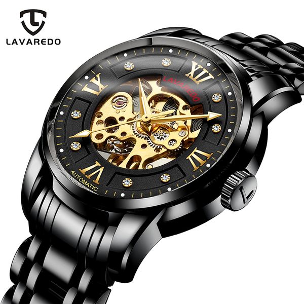 

lavaredo fashion gold automatic mechanical skeleton waterproof watches stainless steel bracelet mesh strap men's watches a5, Slivery;brown