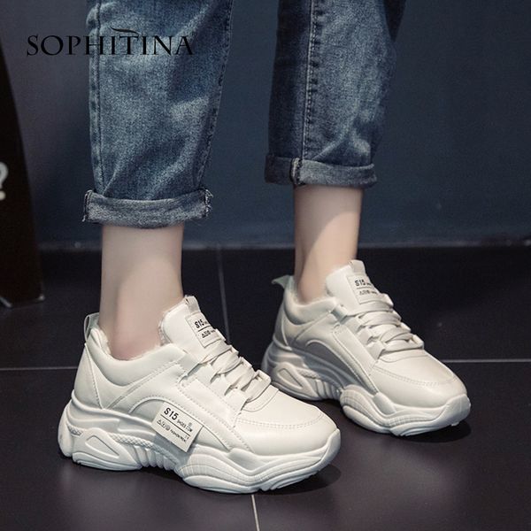 

sophitina fashion women's flats comfortable round toe lace-up muffin bottom new sneaker shoes warm short plush flats mo381, Black