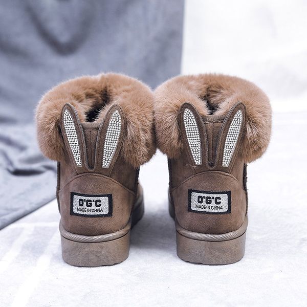 

women winter snow boots outdoor fur keep warm shoes female sweet flock slip-on woolen boot solid rhinestone casual boots women, Black