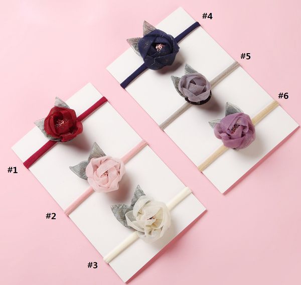 

24pc/lot trendy kroea style chiffon flower wide skinny thin nylon headbands children girls flower headwraps hair accessories, Slivery;white