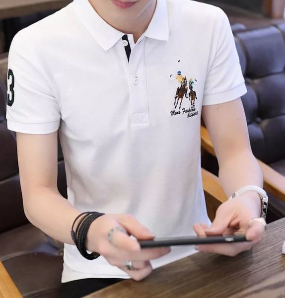 

turn-down shirt, short-sleeved ming shirt, turn-down t-shirt, british wind half-sleeve chao shi in summer, White;black