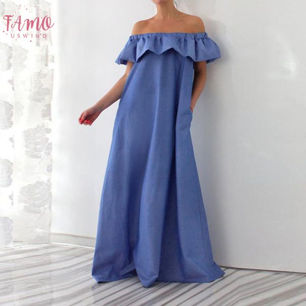 

s 5xl women sleeveless dress summer 2019 off the shoulder ruffle maxi dress solid kimono sleeve floor length vestido plus size, Black;gray