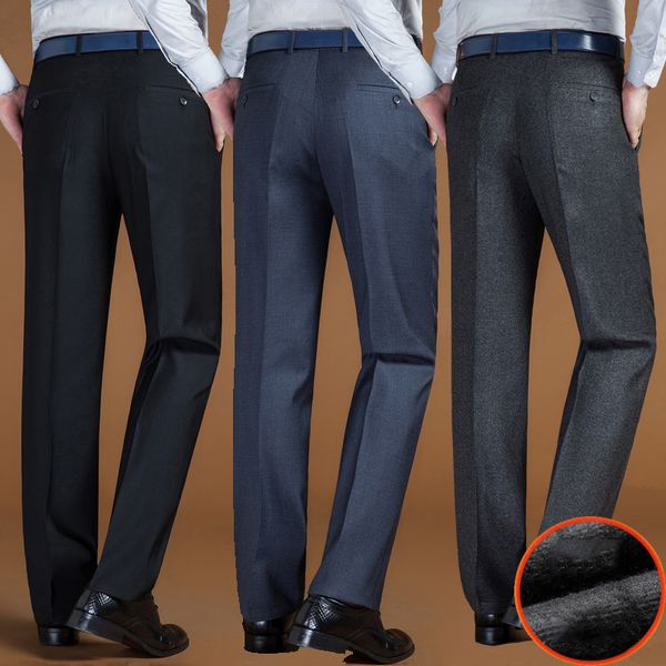 

winter warm men's thick fleece suits pants business casual high waist quality dress pants middle-aged men trousers anti-wrinkle, White;black