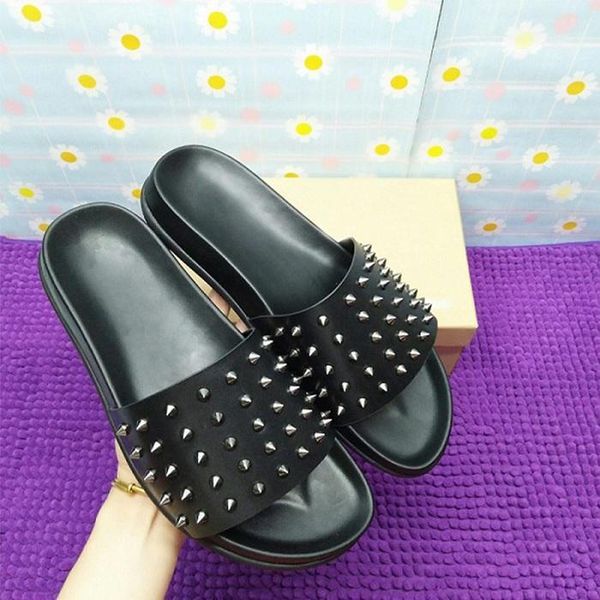 

2019 men sandals fashion women casual red bottom slipper brand male shoe cow leather man genuine leather shoes with box, Black