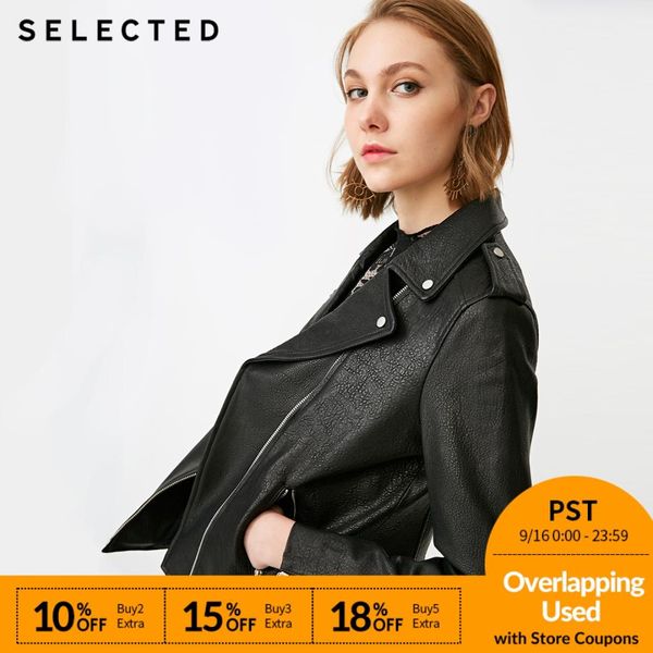 

selected women's a/w business-casual lapel sheepskin leather jacket s|418310506, Black