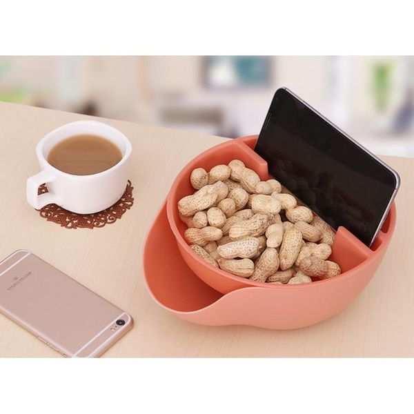 

new plastic lazy snack bowl with phone holder double dish nut bowl fruit tray for pistachio edamame cherries candy