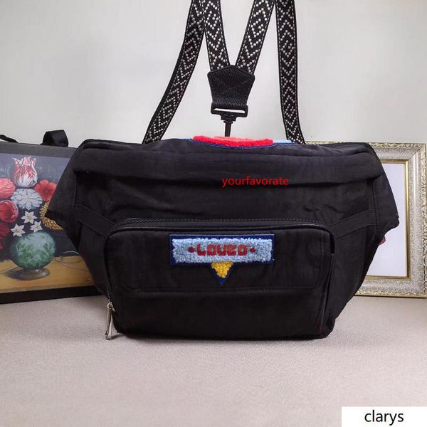 

men s belt bag 80s patch 536842 black nylon & leather bum bag loved size:34*21*14cm