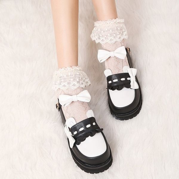 

женская лолита низкий каблук круглый toe bowknot мэри джейнс kawaii косплей обувь плюс размер голеностопного пряжка match цвета eur размер 3, Black