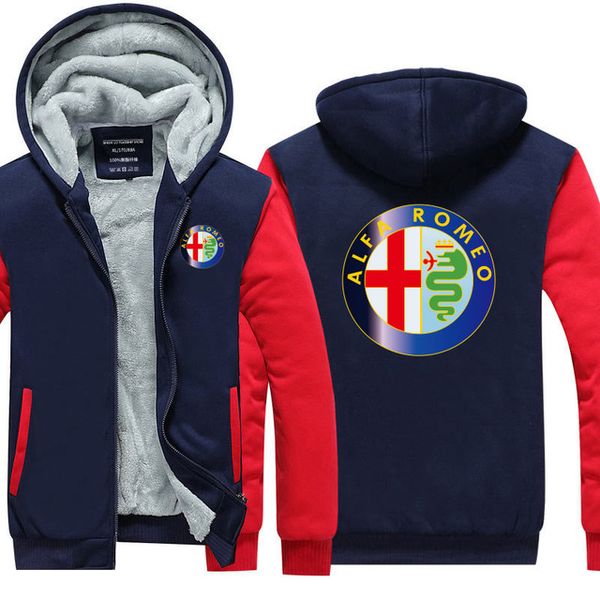 

m-5xl autumn and winter men alfa romeo sweatshirt male thicken coat casual overcoat clothing, Black