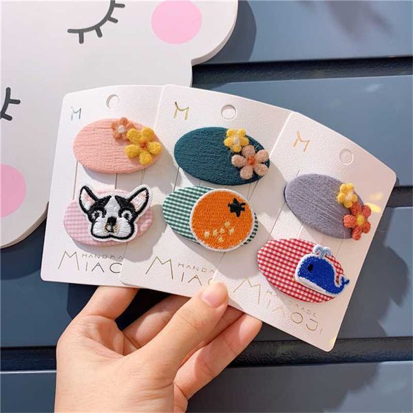 

new korean children cartoon bb clip headwear fashion cute girl princess fabric flower animal hairpins hair accessories 2pcs, Slivery;white
