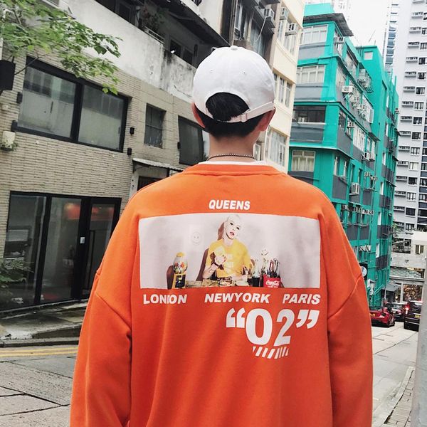 

2018 Korean Style Men's Fashion Brand Casual Loose Letter Printing Pullover Sweatshirt Round Neck Long Sleeves Hoodies M-XL